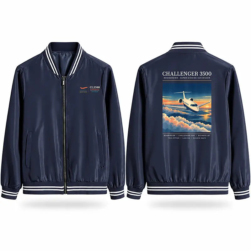 Bombardier Challenger 3500 Stylish Jackets - Baseball Collar - Poster - Navy Blue