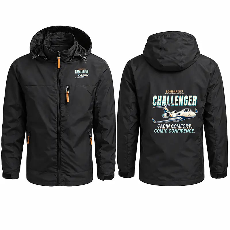 Bombardier Challenger 3500 Stylish Jackets - Hooded Windbreaker - Cartoon - Black