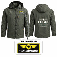 Thumbnail for Bombardier Challenger 3500 Stylish Jackets - Hooded Windbreaker - Heritage + Name - Olive Green