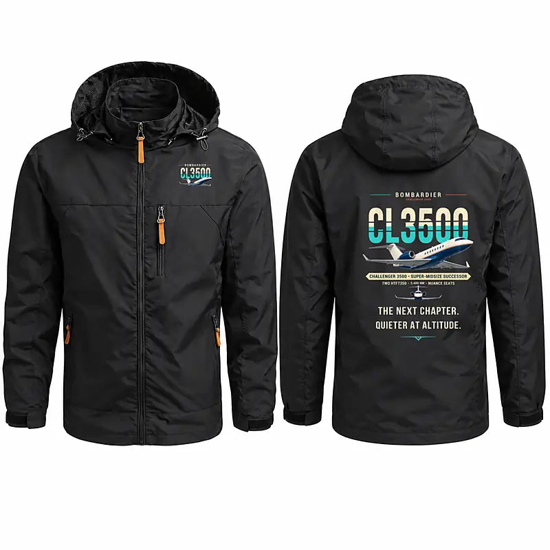 Bombardier Challenger 3500 Stylish Jackets - Hooded Windbreaker - Original - Black