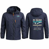 Thumbnail for Bombardier Challenger 3500 Stylish Jackets - Hooded Windbreaker - Original - Navy Blue
