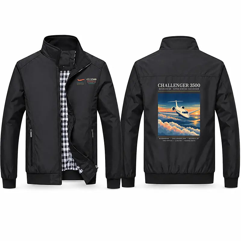 Bombardier Challenger 3500 Stylish Jackets - Stand Collar - Poster - Black