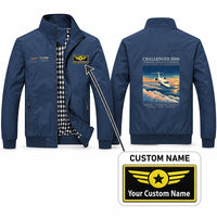 Thumbnail for Bombardier Challenger 3500 Stylish Jackets - Stand Collar - Poster + Name - Navy Blue