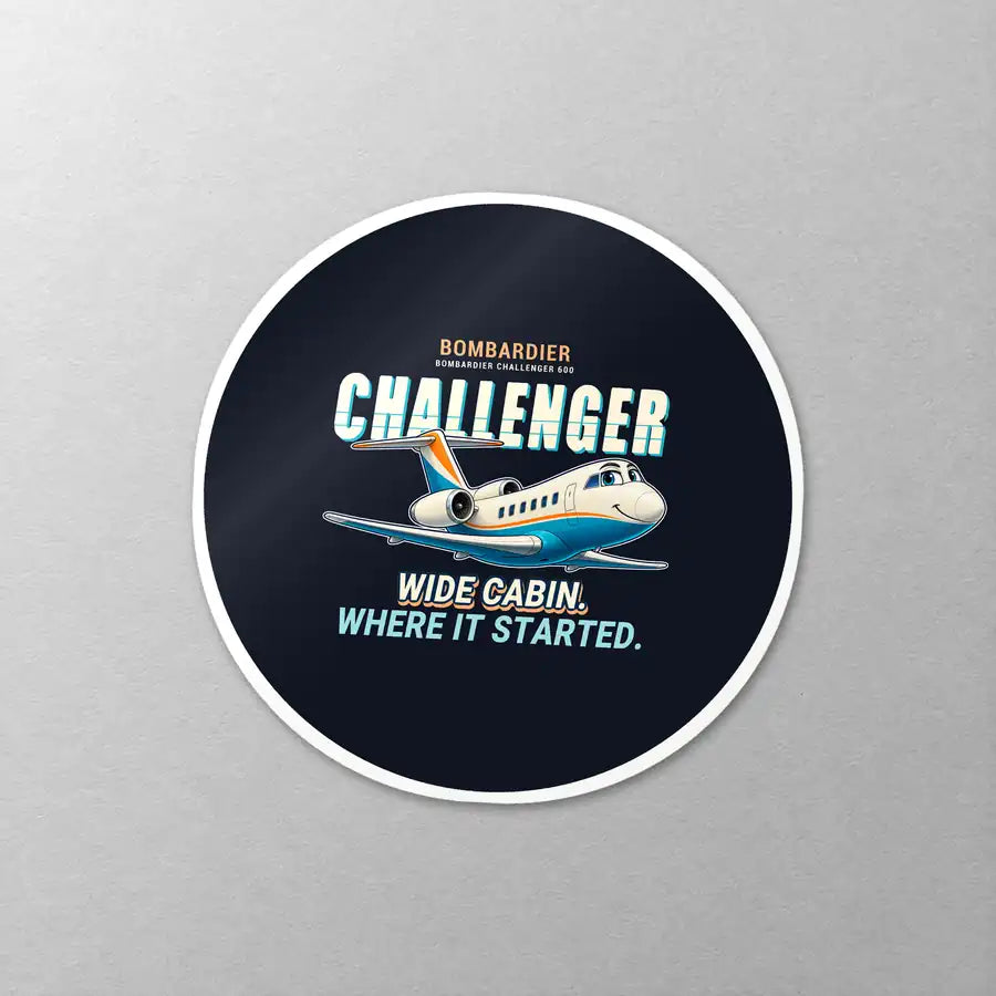 Bombardier Challenger 600 - Cartoon - Circle Sticker - Close-up