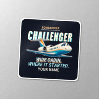 Thumbnail for Bombardier Challenger 600 - Cartoon + Name - Square Sticker - Close-up