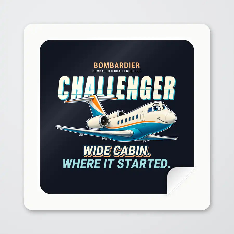 Bombardier Challenger 600 - Cartoon - Square Sticker - Peel