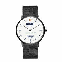 Thumbnail for Bombardier Challenger 600 - Classic - White + Name - Slim Mesh - Black and Stainless Steel Strap
