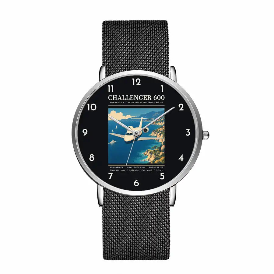 Bombardier Challenger 600 - Poster - Slim Mesh - Silver and Black Stainless Steel Strap