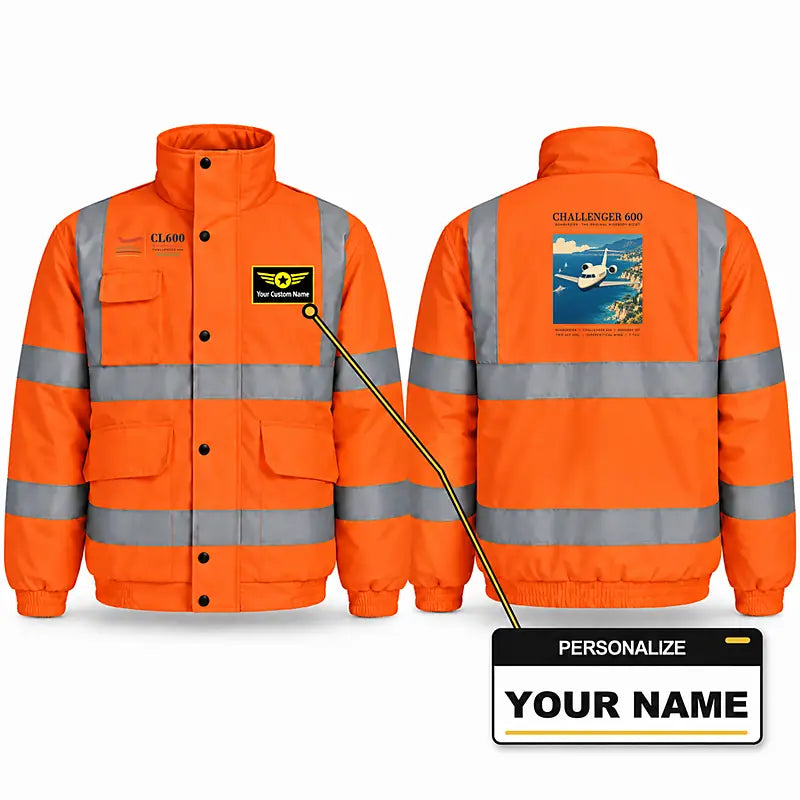 Bombardier Challenger 600 Reflective Winter Jackets - Poster + Name - Orange