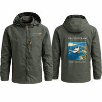Thumbnail for Bombardier Challenger 600 Stylish Jackets - Hooded Windbreaker - Poster - Olive Green