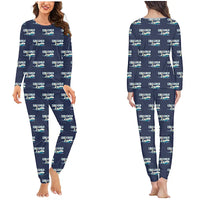 Thumbnail for Bombardier Challenger 600 - Women Pajamas - Cartoon Pattern - Navy Blue