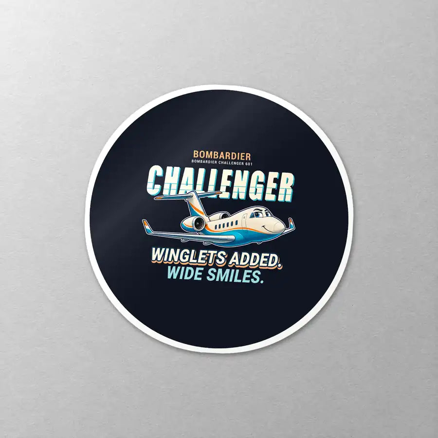 Bombardier Challenger 601 - Cartoon - Circle Sticker - Close-up