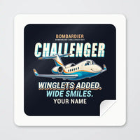 Thumbnail for Bombardier Challenger 601 - Cartoon + Name - Square Sticker - Peel