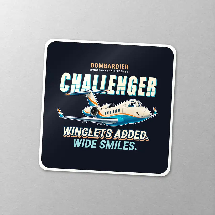 Bombardier Challenger 601 - Cartoon - Square Sticker - Close-up