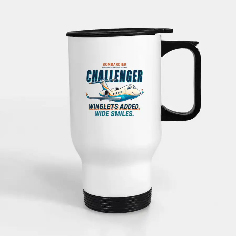 Bombardier Challenger 601 - Cartoon - Stainless Steel with Holder - White