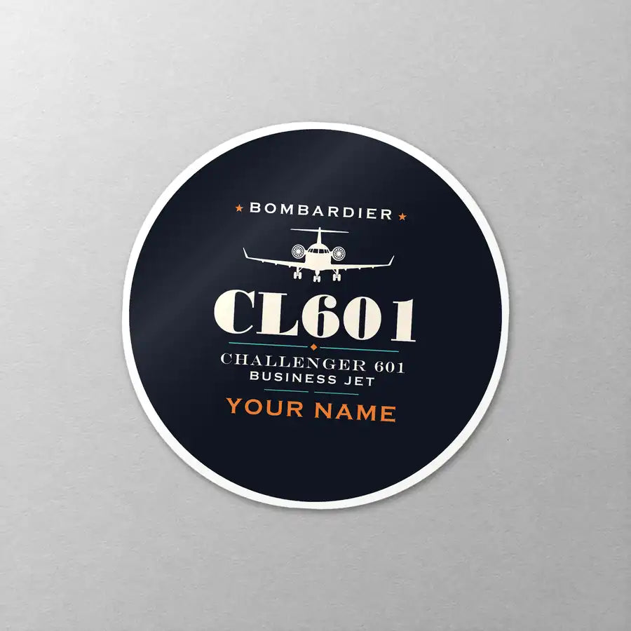 Bombardier Challenger 601 - Heritage + Name - Circle Sticker - Close-up