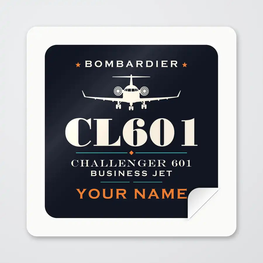 Bombardier Challenger 601 - Heritage + Name - Square Sticker - Peel