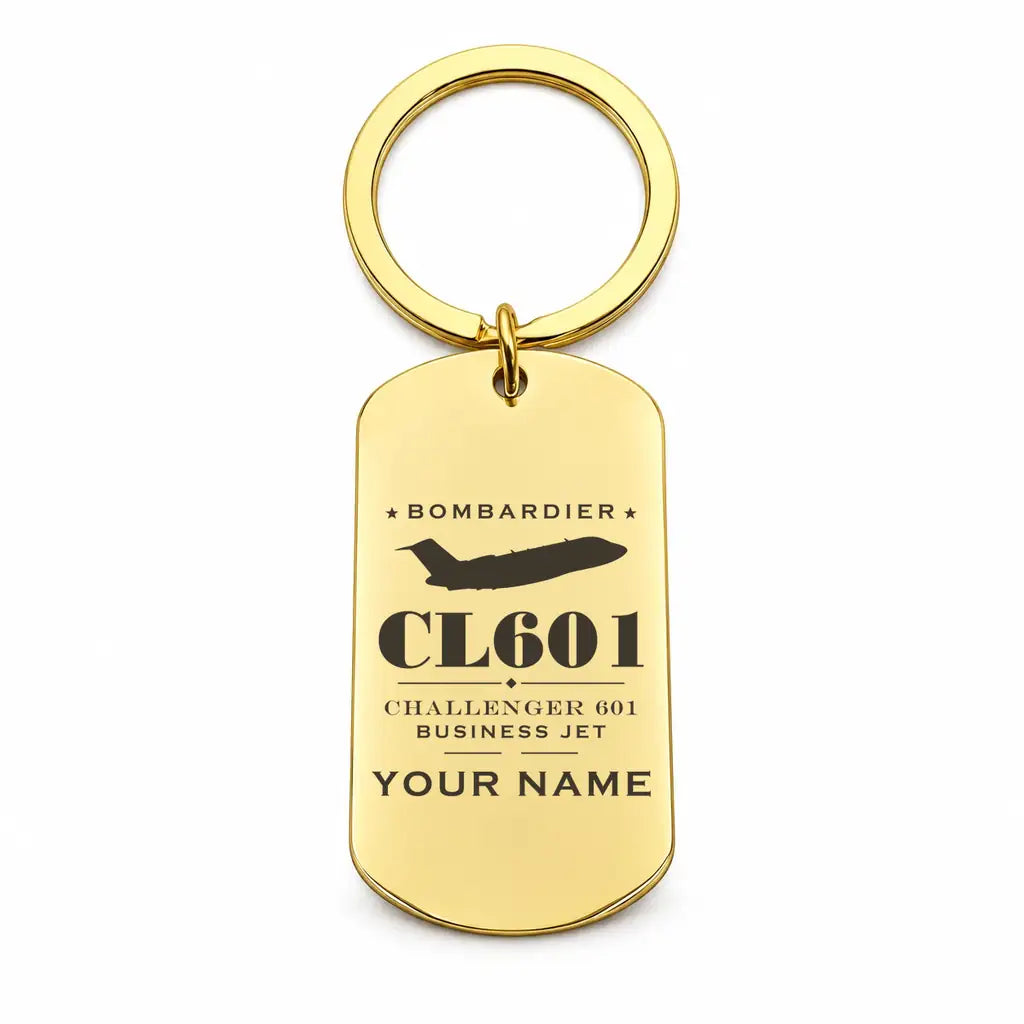 Bombardier Challenger 601 - Key Chain - Heritage + Name - Gold