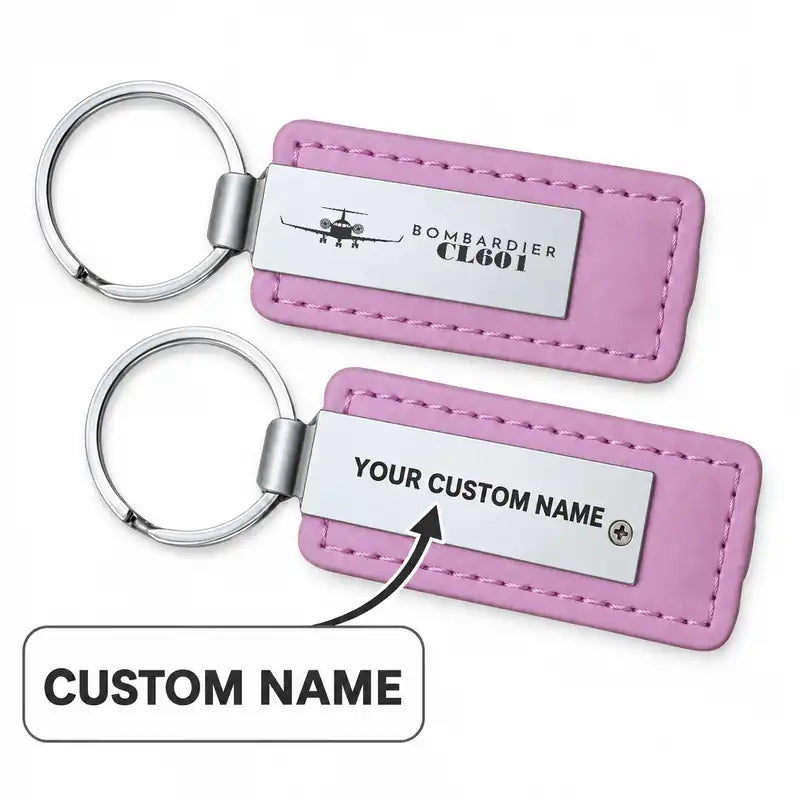 Bombardier Challenger 601 - Leather Key Chain - Faux Leather - Heritage - Pink + Name