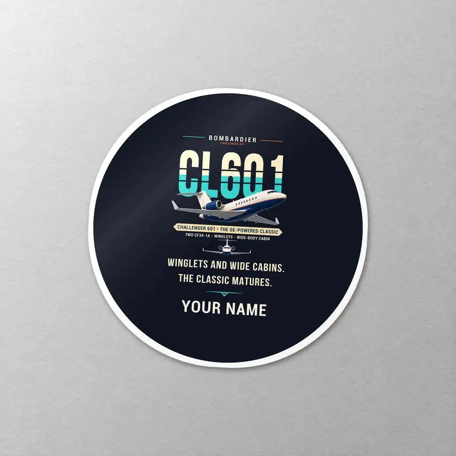 Bombardier Challenger 601 - Original + Name - Circle Sticker - Close-up