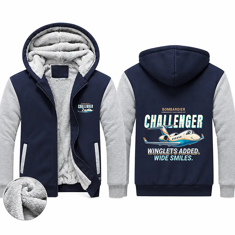 Bombardier Challenger 601 Zipped Sweatshirts - Cartoon - Navy & Gray
