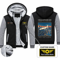 Thumbnail for Bombardier Challenger 601 Zipped Sweatshirts - Poster + Name - Black & Gray