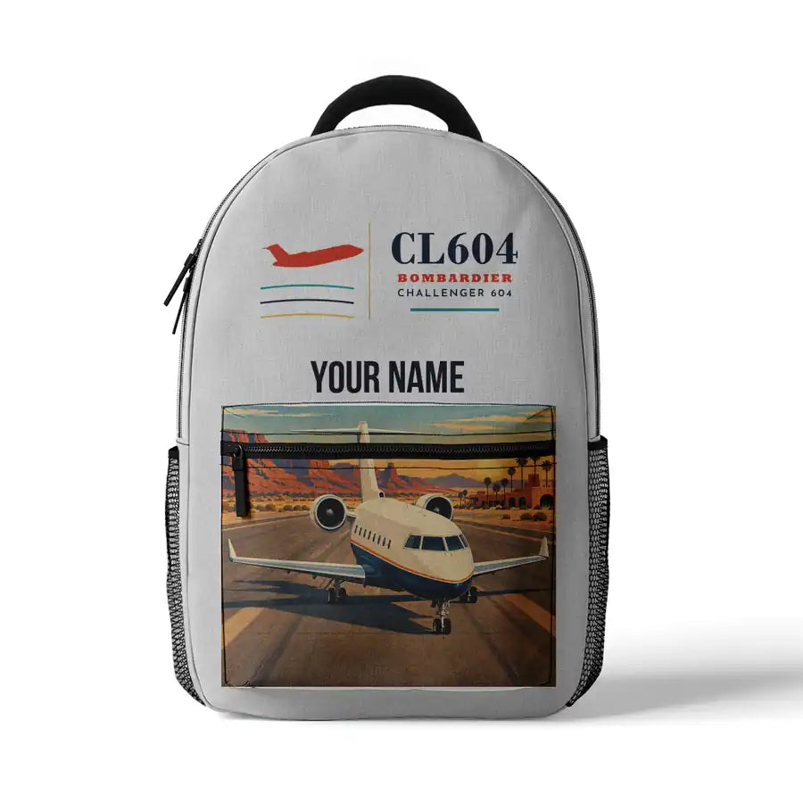 Bombardier Challenger 604 - 3D Backpack - White + Name