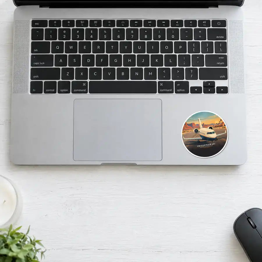 Bombardier Challenger 604 - 3D + Name - Circle Sticker - Laptop