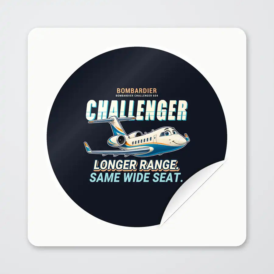 Bombardier Challenger 604 - Cartoon - Circle Sticker - Peel