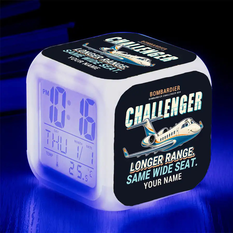 Bombardier Challenger 604 - Cartoon + Name - Alarm Clock