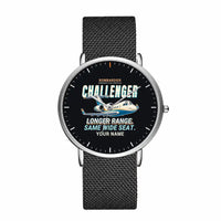 Thumbnail for Bombardier Challenger 604 - Cartoon + Name - Slim Mesh - Silver and Black Stainless Steel Strap
