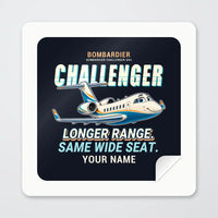 Thumbnail for Bombardier Challenger 604 - Cartoon + Name - Square Sticker - Peel