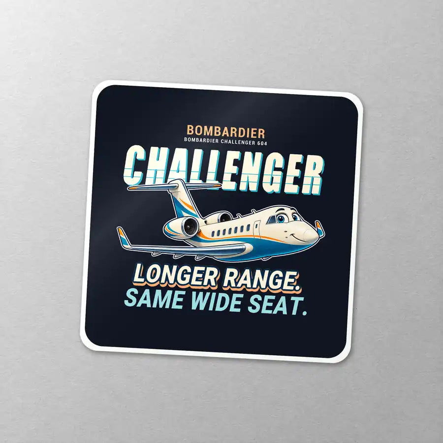 Bombardier Challenger 604 - Cartoon - Square Sticker - Close-up
