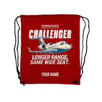 Thumbnail for Bombardier Challenger 604 - Drawstring Bag - Cartoon + Name - Red
