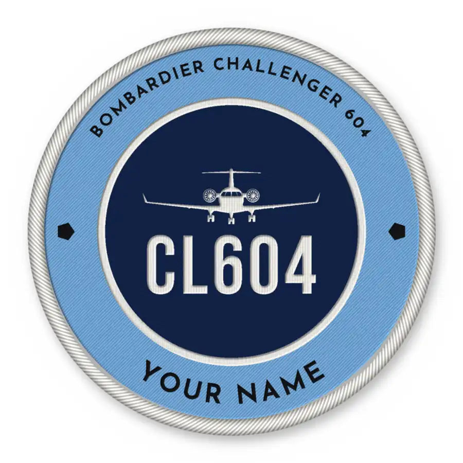 Bombardier Challenger 604 Patches - Circle + Name - Sky Navy