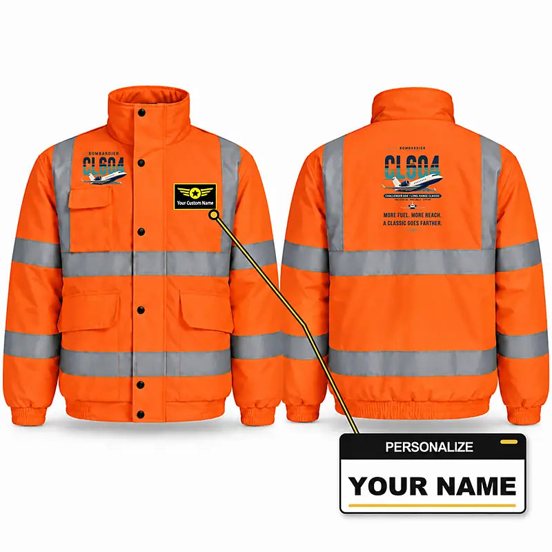 Bombardier Challenger 604 Reflective Winter Jackets - Original + Name - Orange