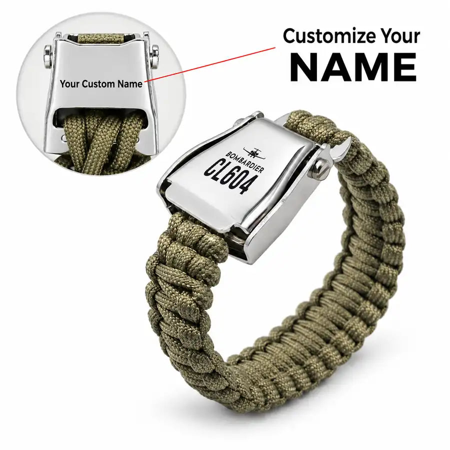 Bombardier Challenger 604 - Seat Belt Bracelet - Heritage + Name - Army Green