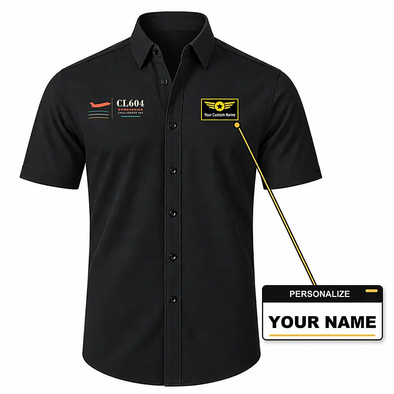 Bombardier Challenger 604 - Short Sleeve Shirt - Poster - Black + NAME