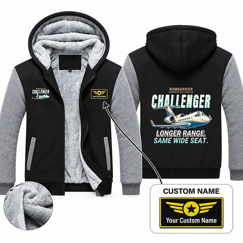 Bombardier Challenger 604 Zipped Sweatshirts - Cartoon + Name - Black & Gray
