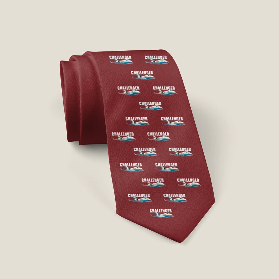 Bombardier Challenger 605 - Cartoon Pattern - Tie - Dark Red