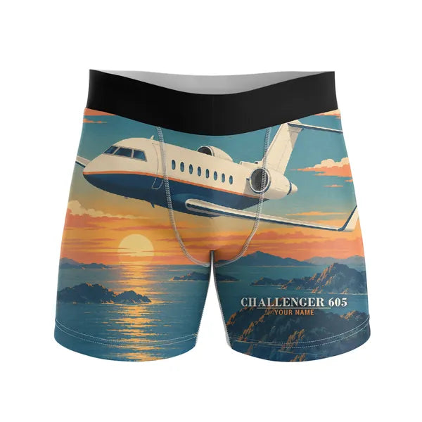Bombardier Challenger 605 - Men Boxers - 3D + Name - Full Print