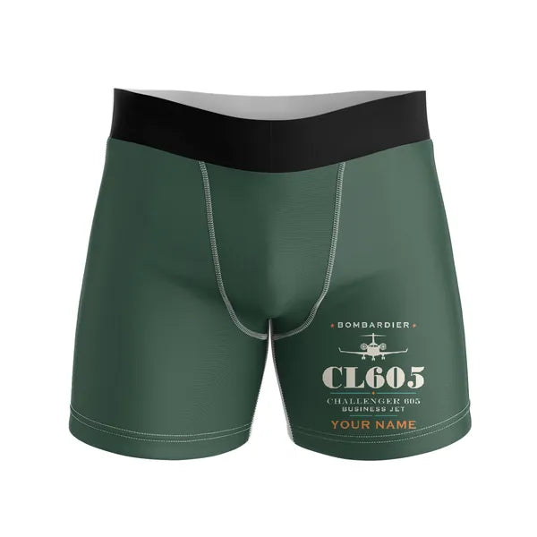 Bombardier Challenger 605 - Men Boxers - Heritage + Name - Dark Green