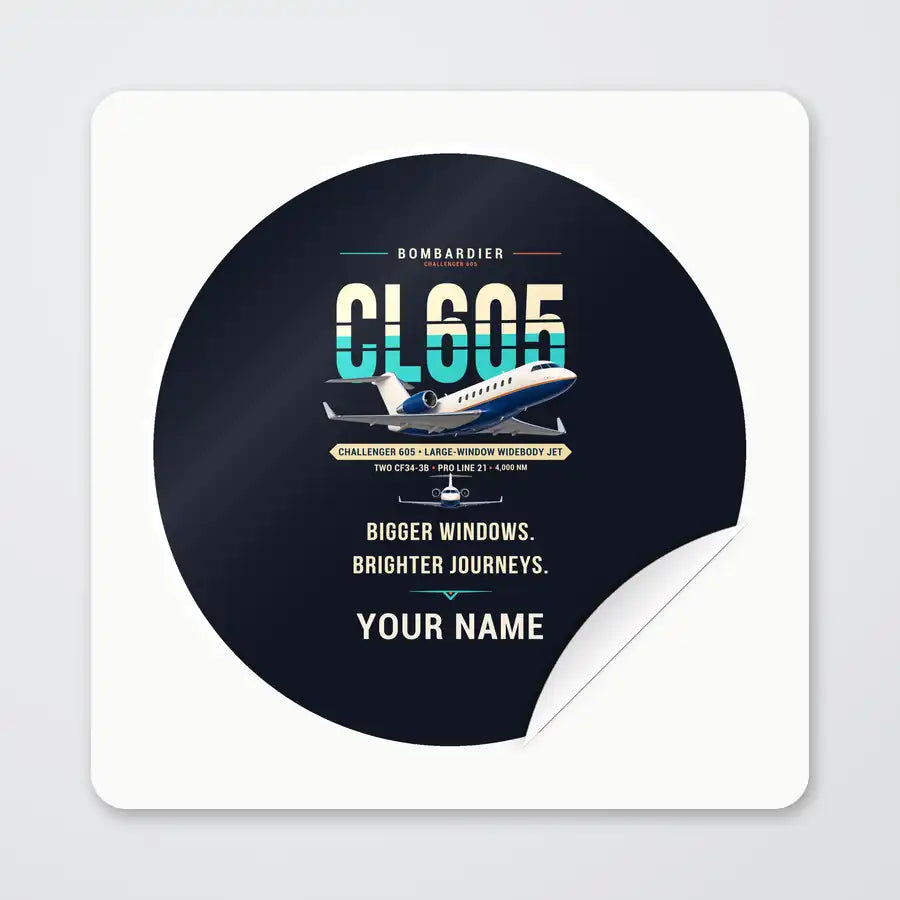 Bombardier Challenger 605 - Original + Name - Circle Sticker - Peel