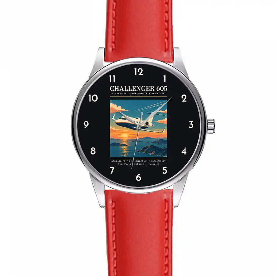 Bombardier Challenger 605 - Poster - Leather Strap - Red Leather Strap