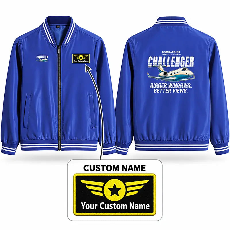 Bombardier Challenger 605 Stylish Jackets - Baseball Collar - Cartoon + Name - Royal Blue