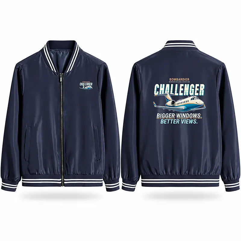 Bombardier Challenger 605 Stylish Jackets - Baseball Collar - Cartoon - Navy Blue