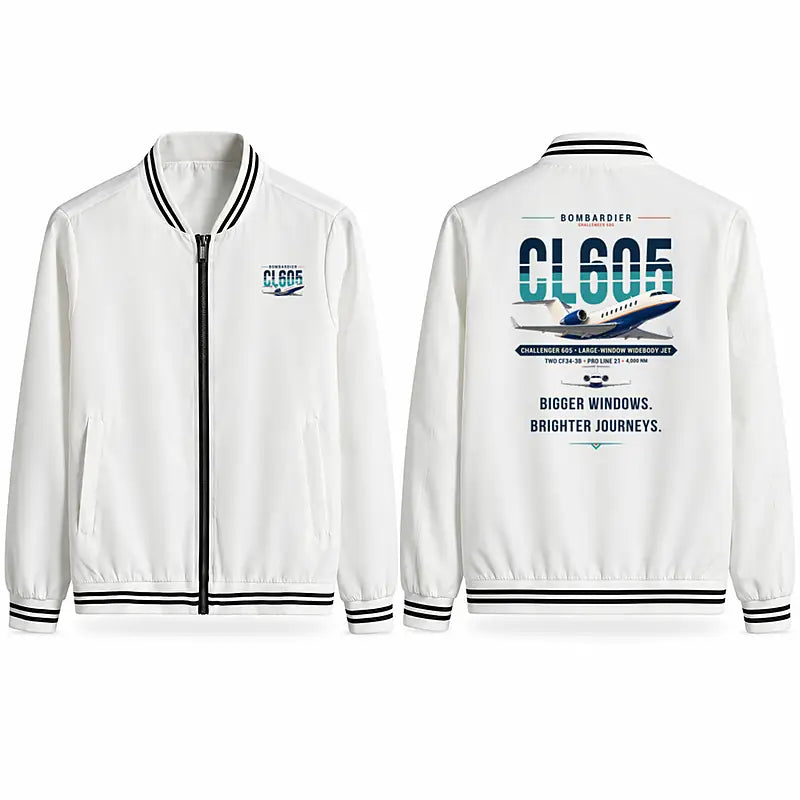 Bombardier Challenger 605 Stylish Jackets - Baseball Collar - Original - White