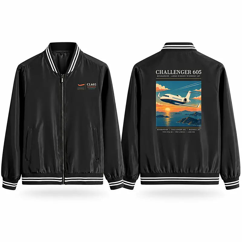 Bombardier Challenger 605 Stylish Jackets - Baseball Collar - Poster - Black