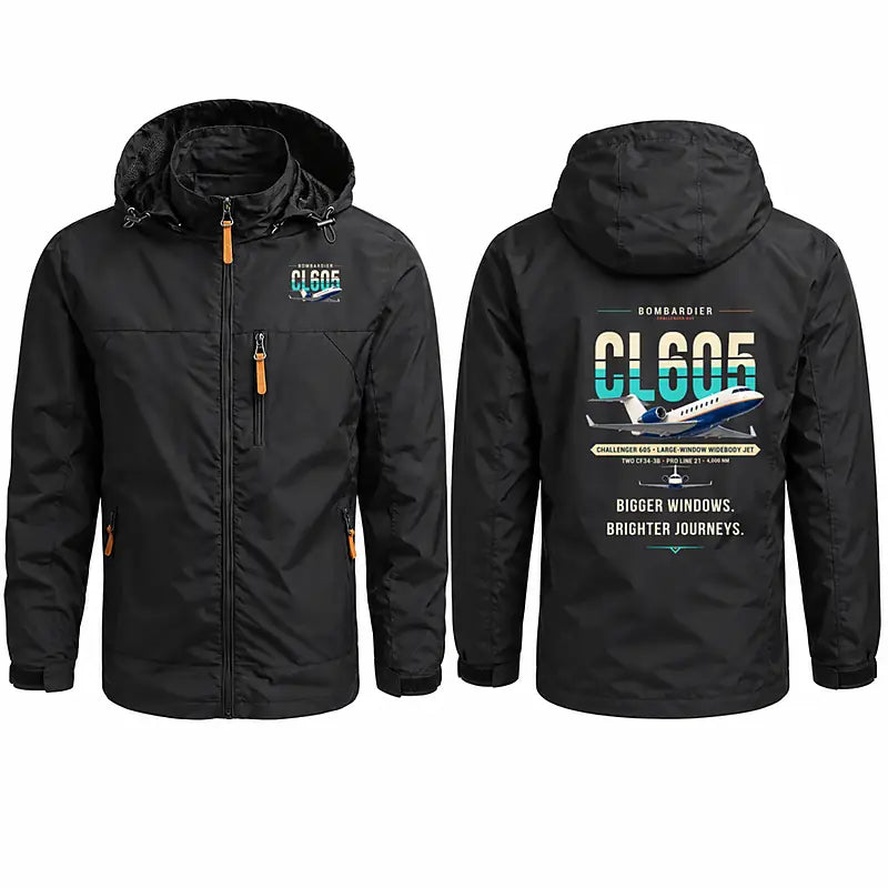 Bombardier Challenger 605 Stylish Jackets - Hooded Windbreaker - Original - Black