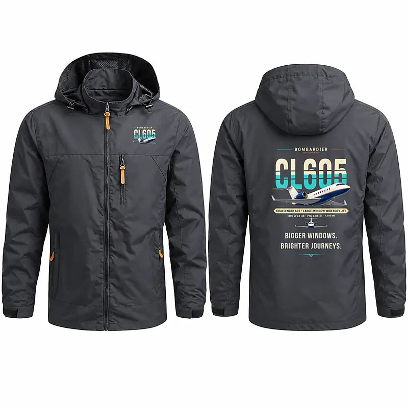 Bombardier Challenger 605 Stylish Jackets - Hooded Windbreaker - Original - Charcoal